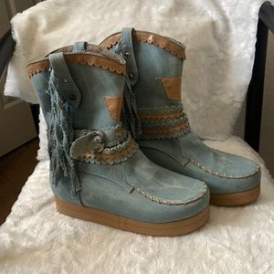 Denim Fringe Winter Boots